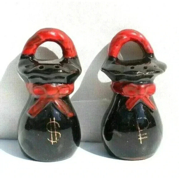 Vintage Money Bags (For Donkey) Salt Pepper Shakers Dinnerware - Picture 1 of 4